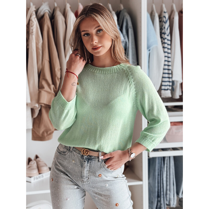 BASIC Svetlozelený dámsky sveter s 3/4 rukávmi SOFTICAN MY2433 62407268