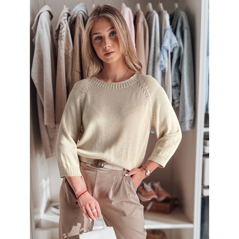 BASIC Béžový dámsky sveter s 3/4 rukávmi SOFTICAN MY2432 62407269