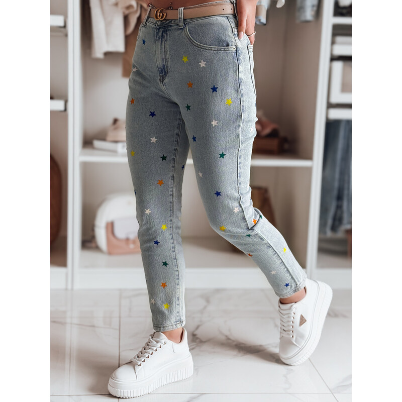 BASIC Modré dámske slim fit džínsy s hviezdičkami SHINYFIT UY2452 62427011