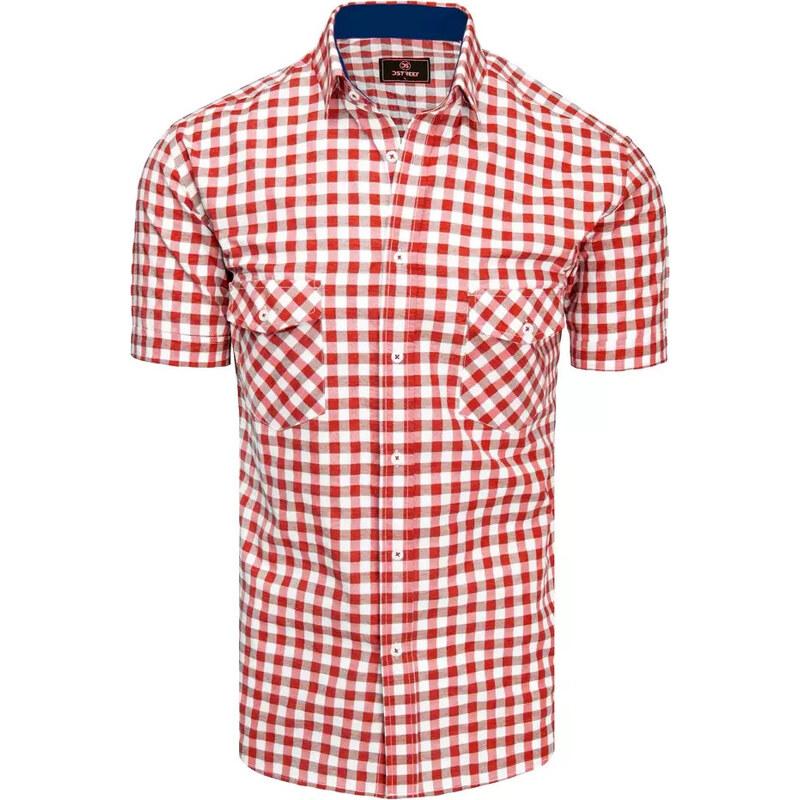 BASIC Červeno-biela pánska kockovaná košeľa KX0954 25630511