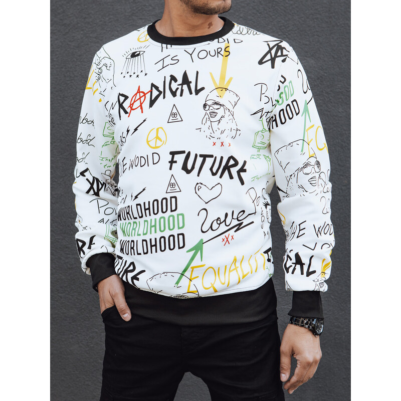 BASIC Biela mikina s farebnou potlačou BX5757 56436950