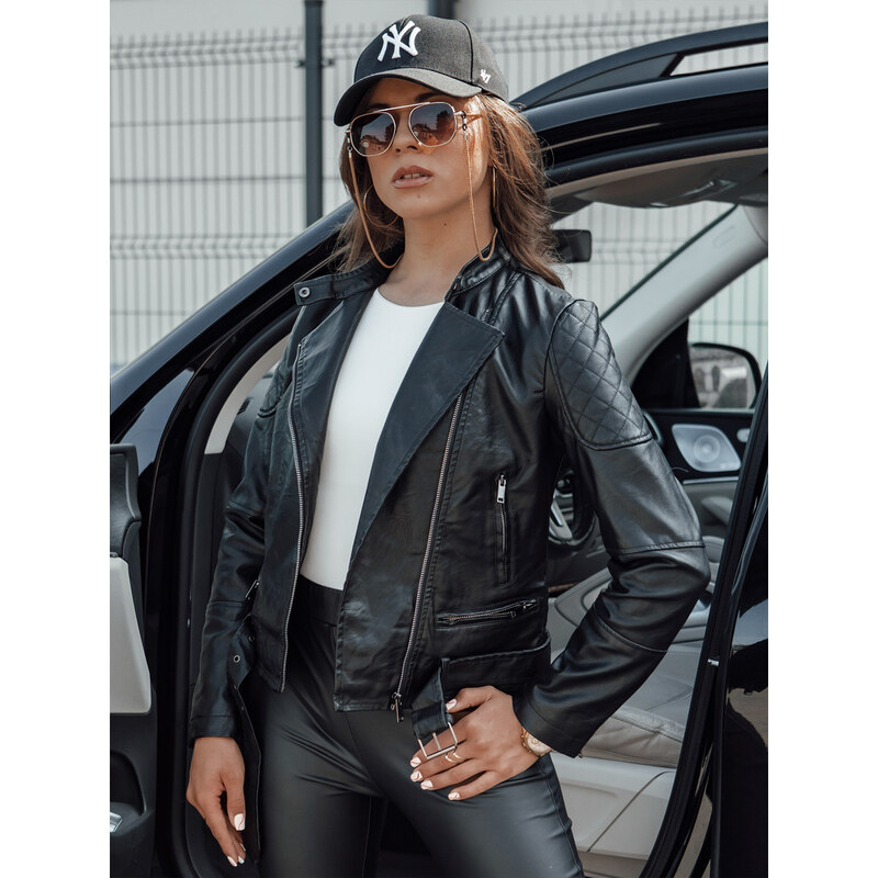 BASIC Čierna koženková bunda s pásikom ERIPA TY4555 56506926