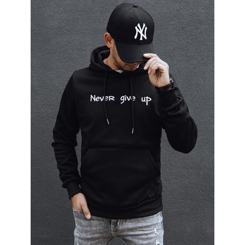 BASIC Čierna pánska mikina s nápisom NEVER GIVE UP BX5793 56436971