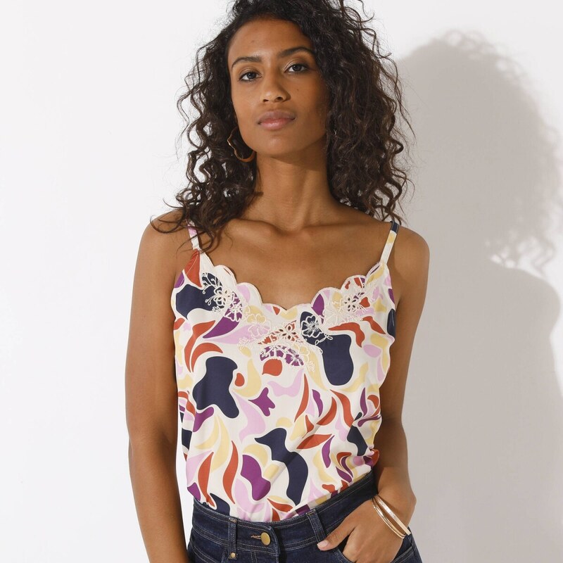 Top s výšivkou a nastaviteľnými ramienkami s potlačou nám. modrá 62445666