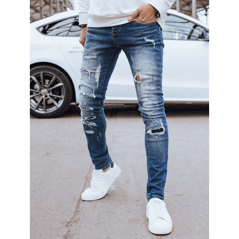 BASIC Modré džínsové dierované nohavice UX4226 52671478