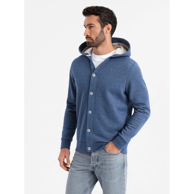 Ombre Clothing Módna tmavo modrá mikina na gombíky V1 SSZP-0186 62468400