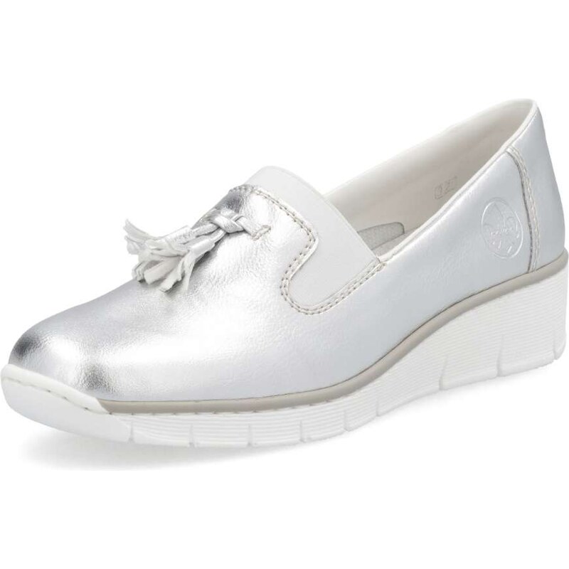 Dámske mokasíny RIEKER 53751-90 strieborná S5 61788602
