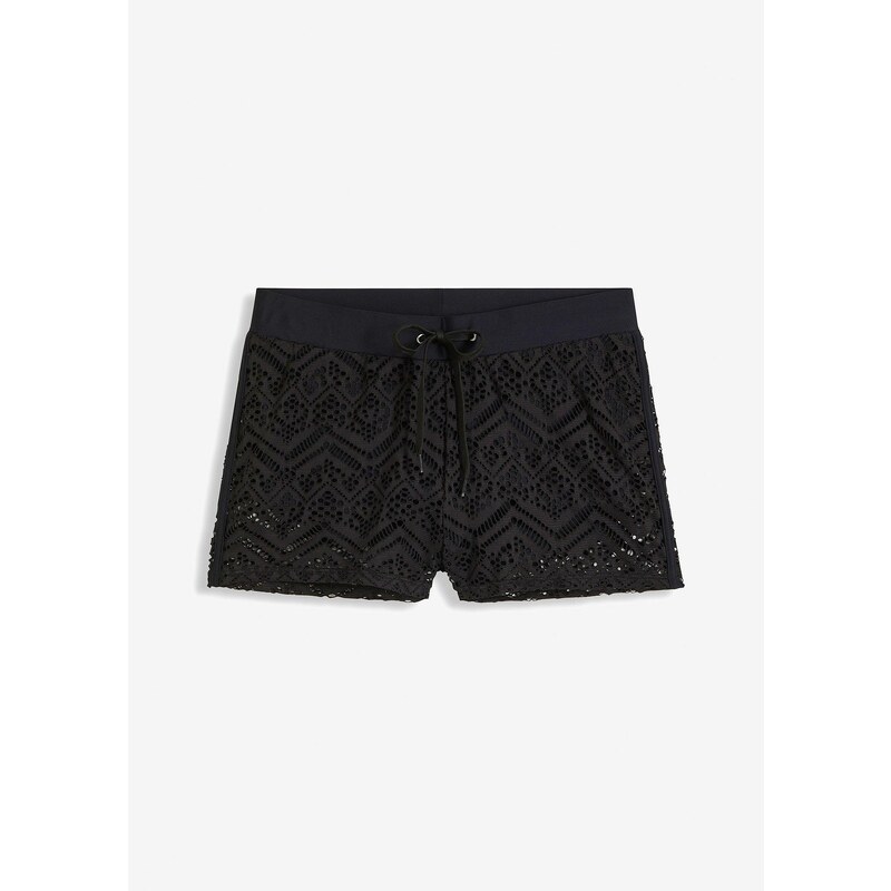 bonprix Kúpacie šortky s čipkou, farba čierna 44790626