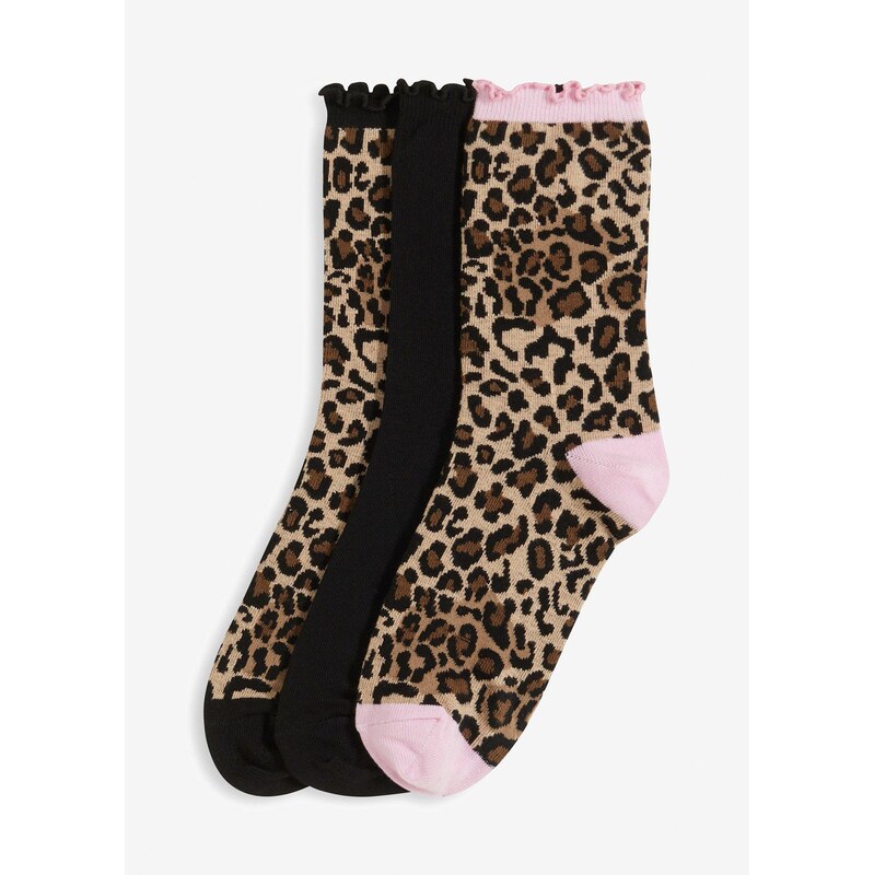 bonprix Ponožky s volánikmi, bio bavlna (3 ks), farba čierna 62470652