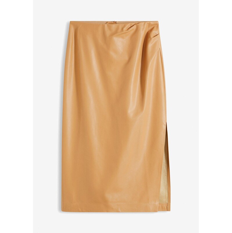 bonprix Koženková midi sukňa, farba béžová 62470824