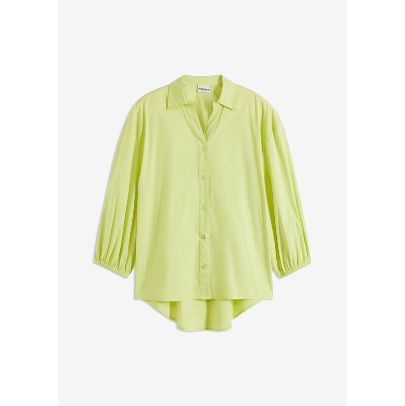 bonprix Blúzka s balónovými rukávmi, vzadu dlhšia, farba zelená 62471059