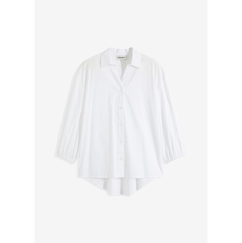 bonprix Blúzka s balónovými rukávmi, vzadu dlhšia, farba biela 62471060