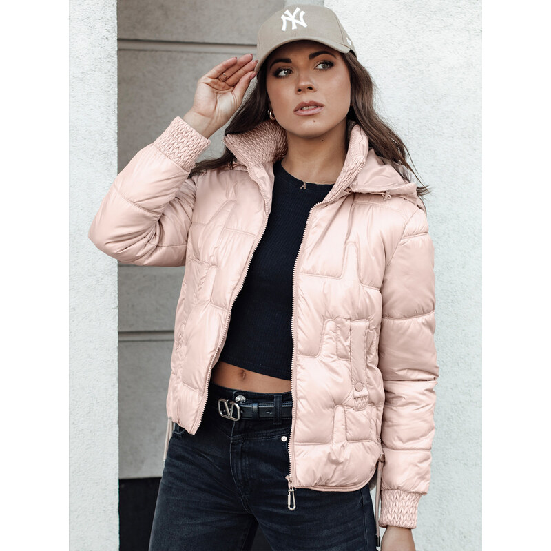 BASIC Svetloružová dámska krátka zimná prešívaná bunda s kapucňou 58221049