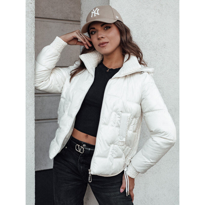 BASIC Biela dámska krátka zimná prešívaná bunda s kapucňou FASHWARM 58221050
