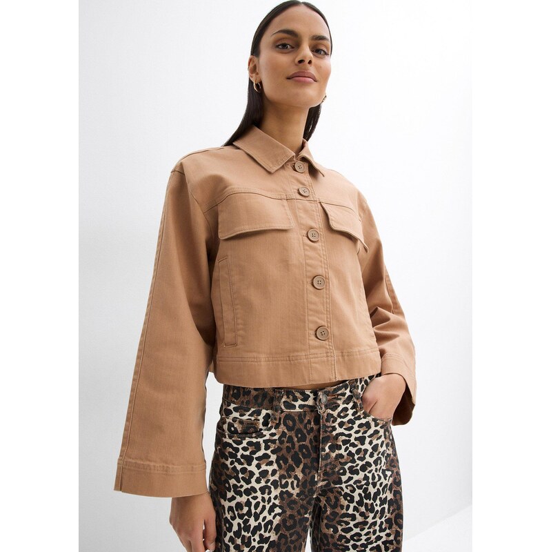 bonprix Krátka twillová bunda, farba hnedá 62471269