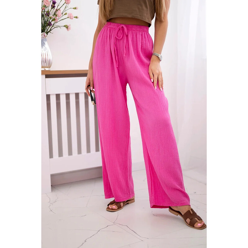 K-Fashion Mušelínové nohavice so širokými nohavicami ružovej farby 62369162