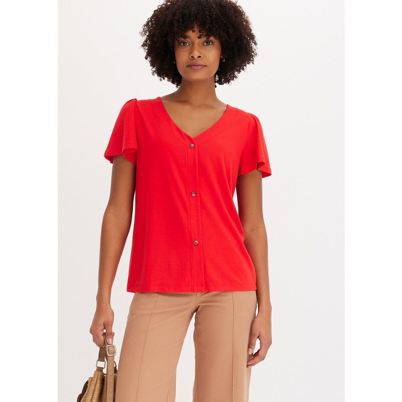 bonprix Tričko s gombičkovou légou, farba červená 62470910