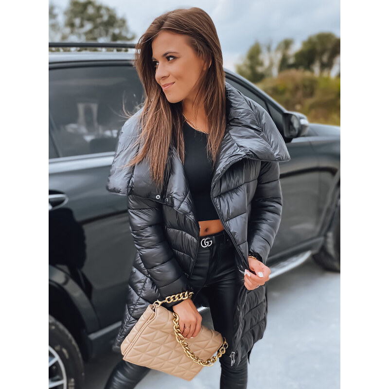 BASIC Čierna dámska prešívaná zimná bunda s pásikom TY2119 26884720