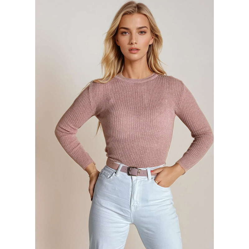BASIC Svetloružový rebrovaný sveter AURINA MY1387 30320080