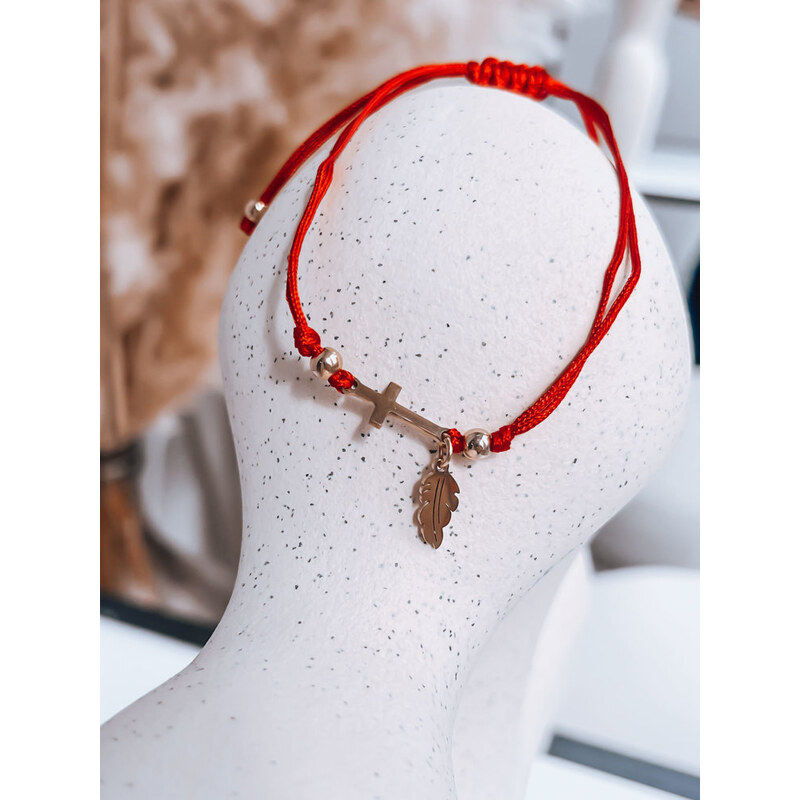 BASIC Červený náramok HEARTBEAT s krížikom a pierkom LY0076 42879275