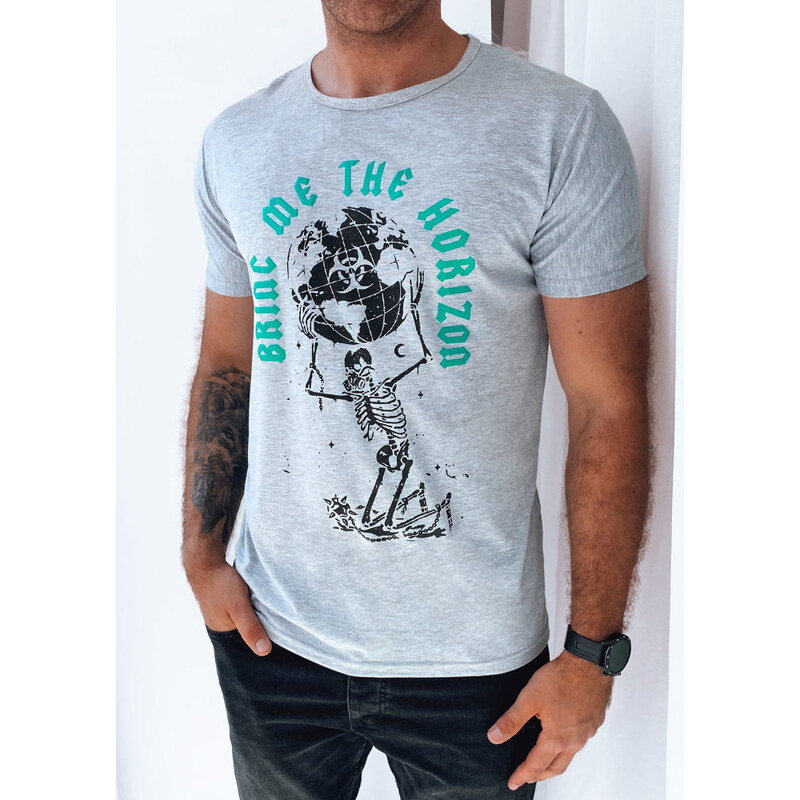 BASIC Sivé pánske tričko s väčšou potlačou RX5262 43422602