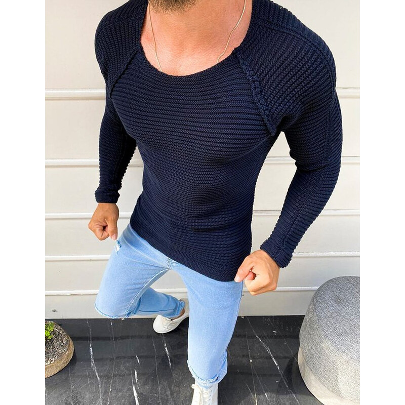 BASIC Tmavo modrý sveter s raglánovými rukávmi WX1579 20328587