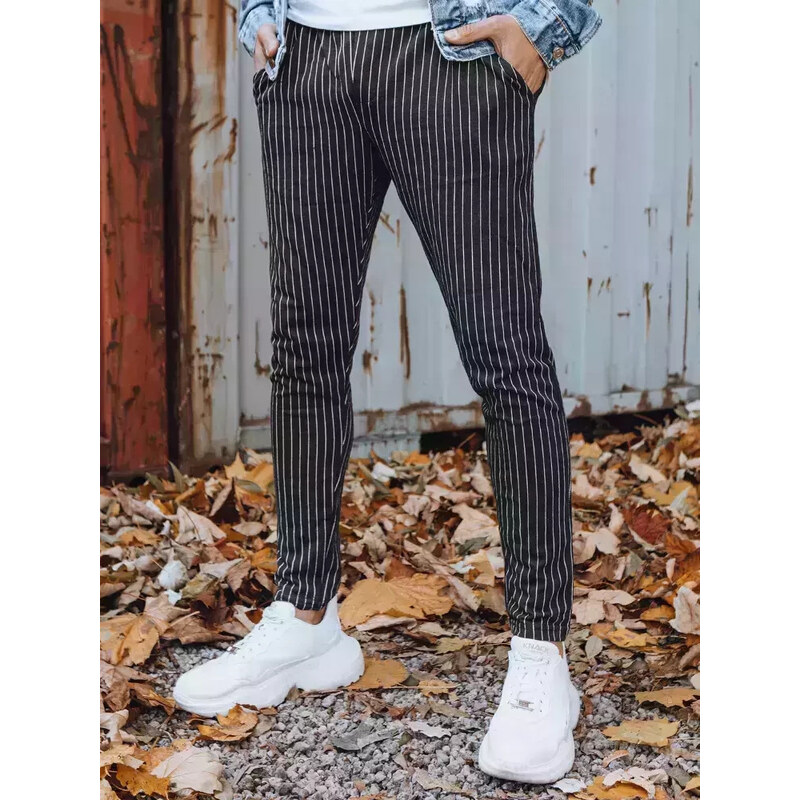 BASIC Tmavosivé pruhované pánske nohavice UX3430 28663001