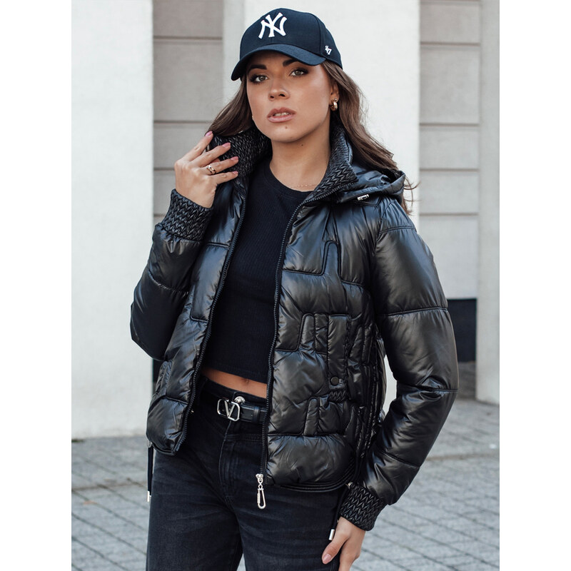 BASIC Čierna dámska krátka zimná prešívaná bunda s kapucňou FASHWARM 58221052