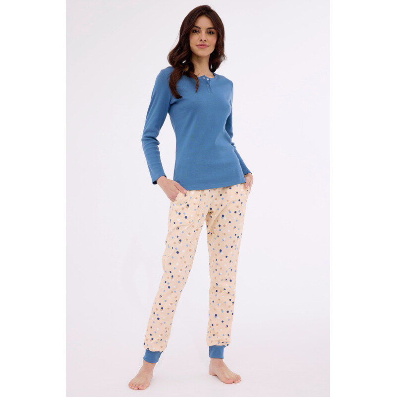 Dámske pyžamo Sammy 723/380 Džínsy modré s béžovým vzorom - Cornette 62517687