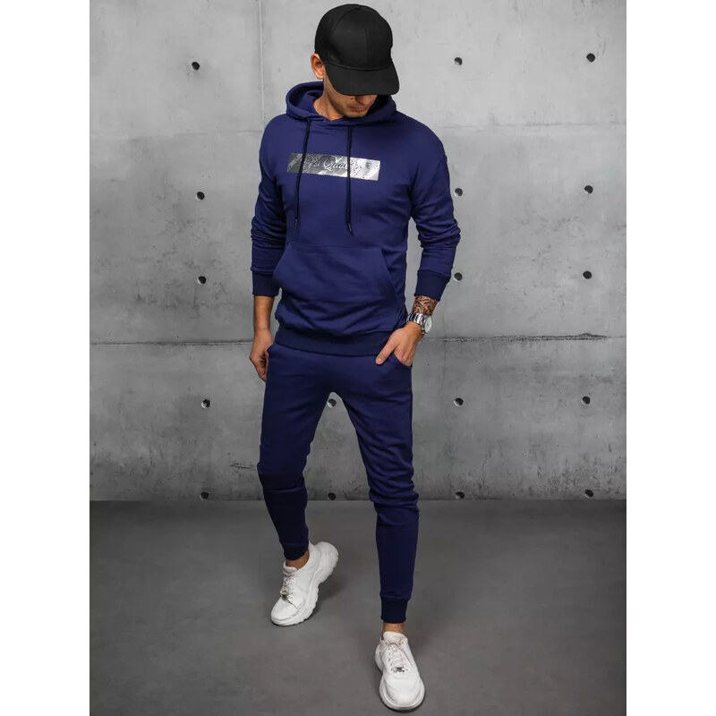 BASIC Tmavomodrá pánska tepláková súprava so strieborným pruhom AX0695 39278841