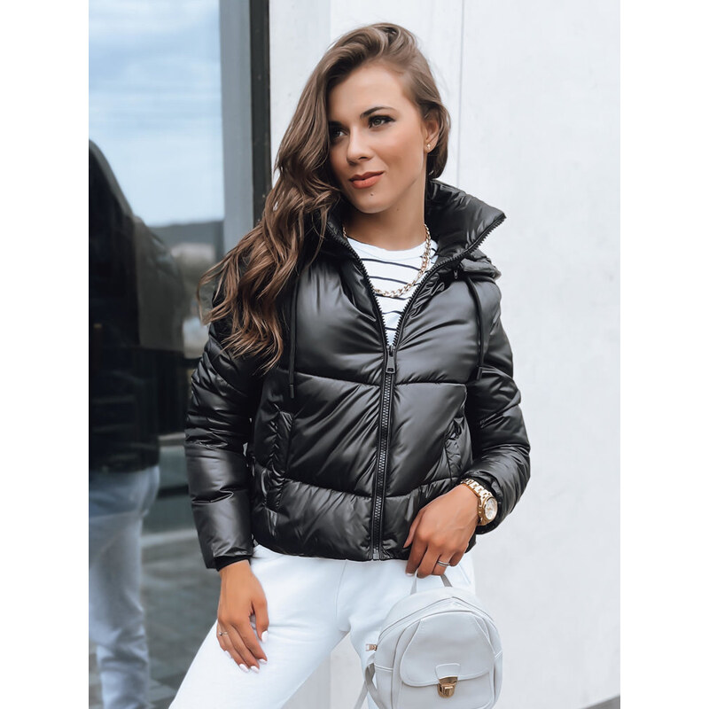 BASIC Čierna lesklá prešívaná bunda LOLAROSE TY3684 47337821