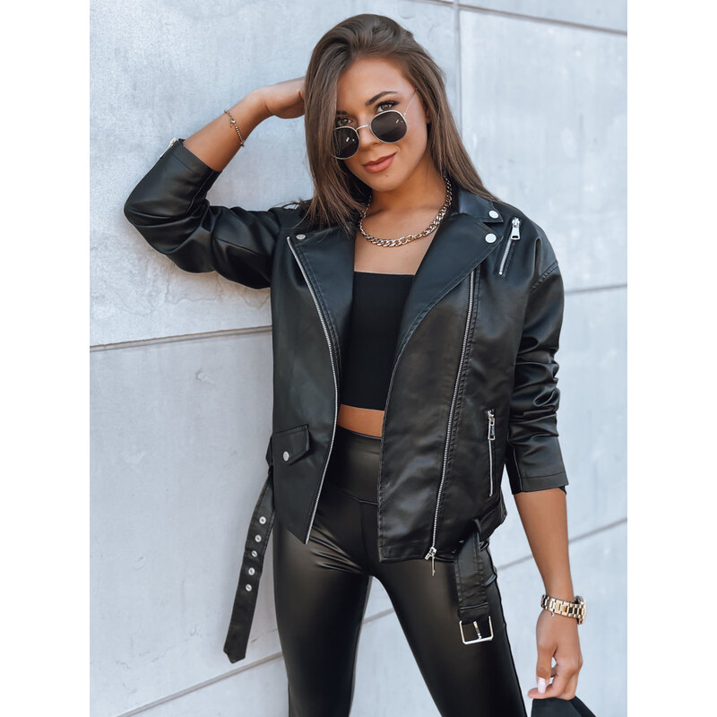 BASIC Čierna koženková bunda s pásikom VOGUE GLAM TY3898 47338064