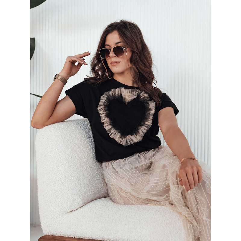 BASIC Čierne tričko s aplikáciou srdca TICKER RY2344 49270717