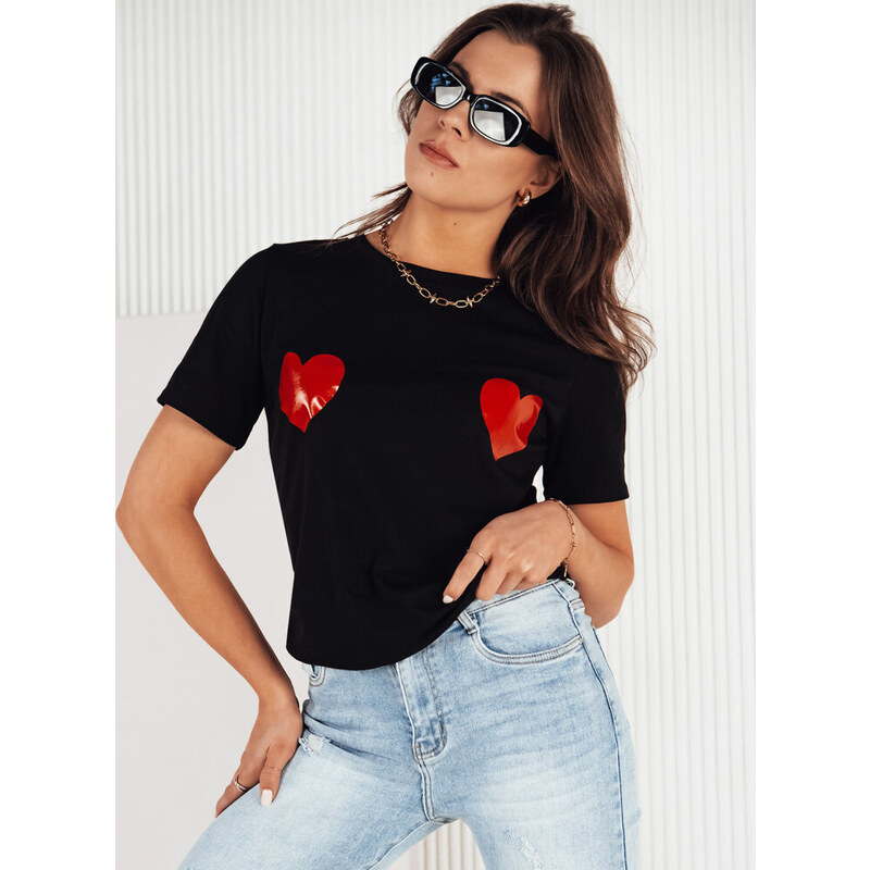 BASIC Čierne dámske tričko so srdiečkami PALIS RY2430 49925894