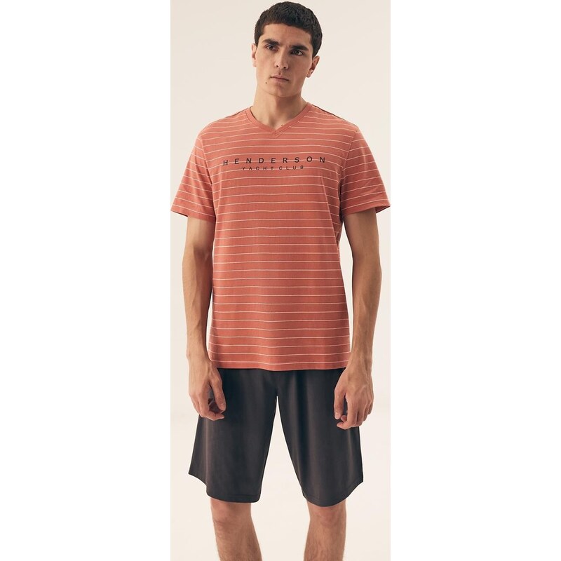 Pánske krátke pyžamo s pruhovaným tričkom Henderson Premium Deli 42635 65151595
