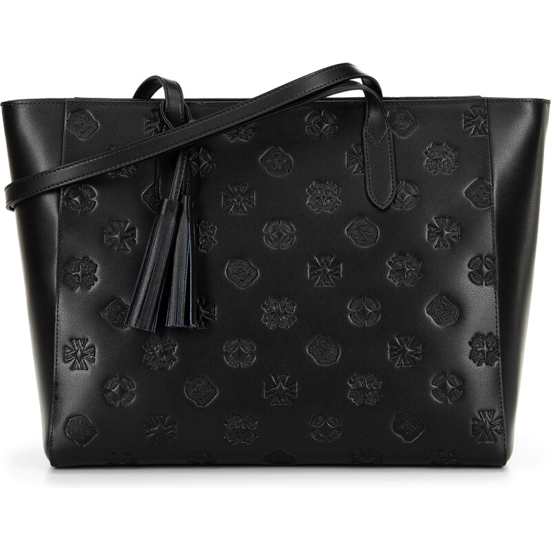 Wittchen Dámska shopperka z kože so vzorom (sygnatúrou) čierno-zlatá 66066450