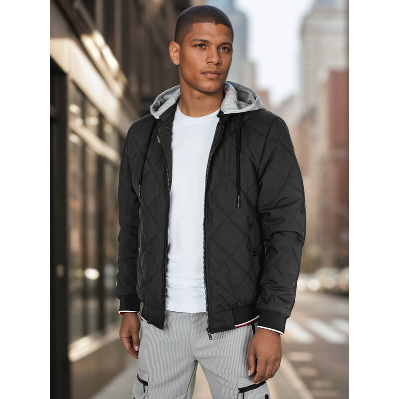 BASIC Pánska čierna prechodná prešívaná bunda s kapucňou TX5010 62537958