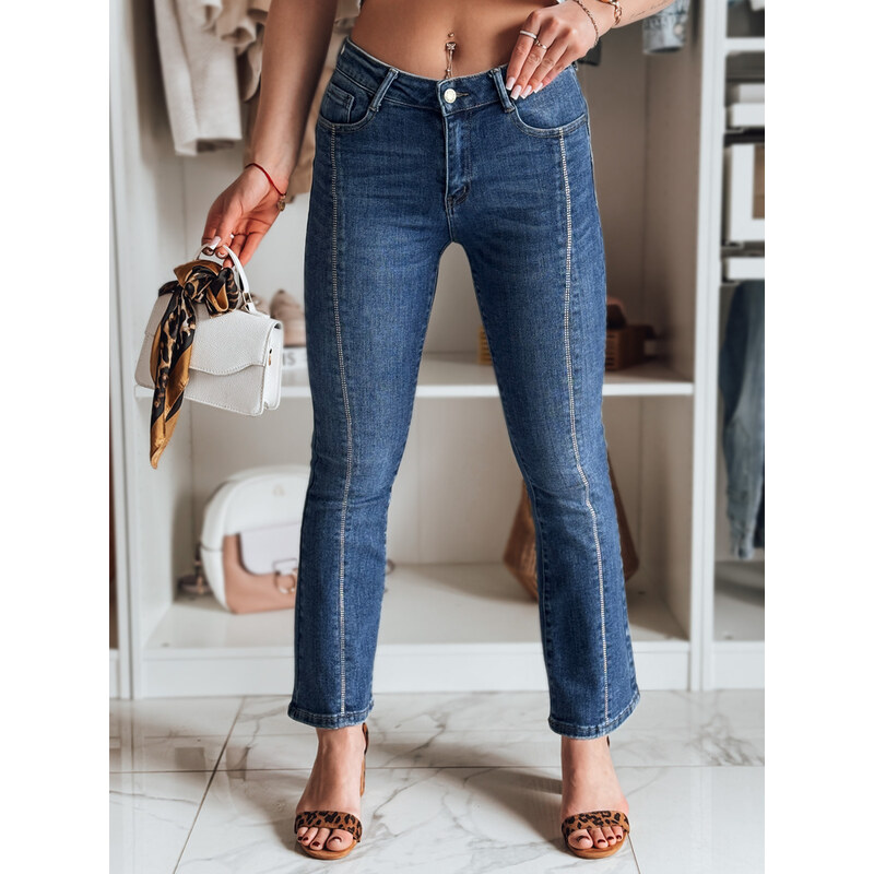 BASIC Tmavomodré dámske džínsy do zvonu s ozdobnými kamienkami LUSINIA 62537971