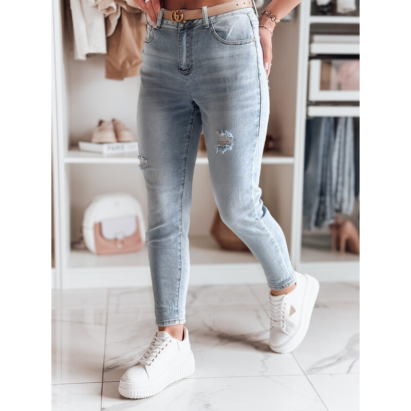 BASIC Svetlomodré rifle mom s vysokým pásom a odreninami MOMWAY UY2489 62537981