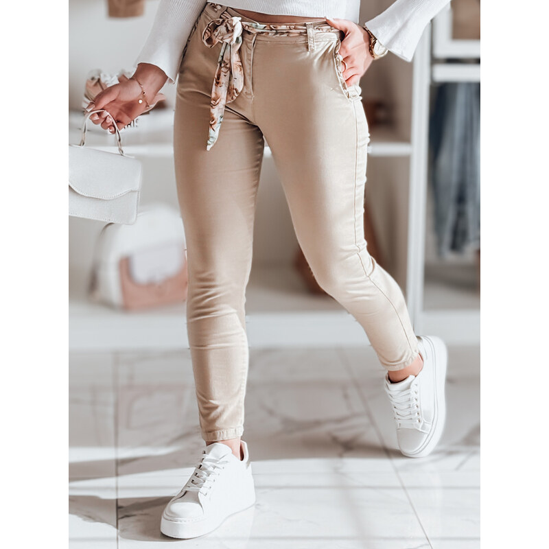BASIC Dámske béžové chino nohavice s pásikom ROSSALI UY2536 62537987