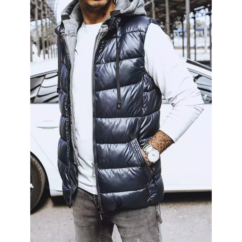 BASIC Tmavomodrá lesklá pánska vesta TX4140 35038505