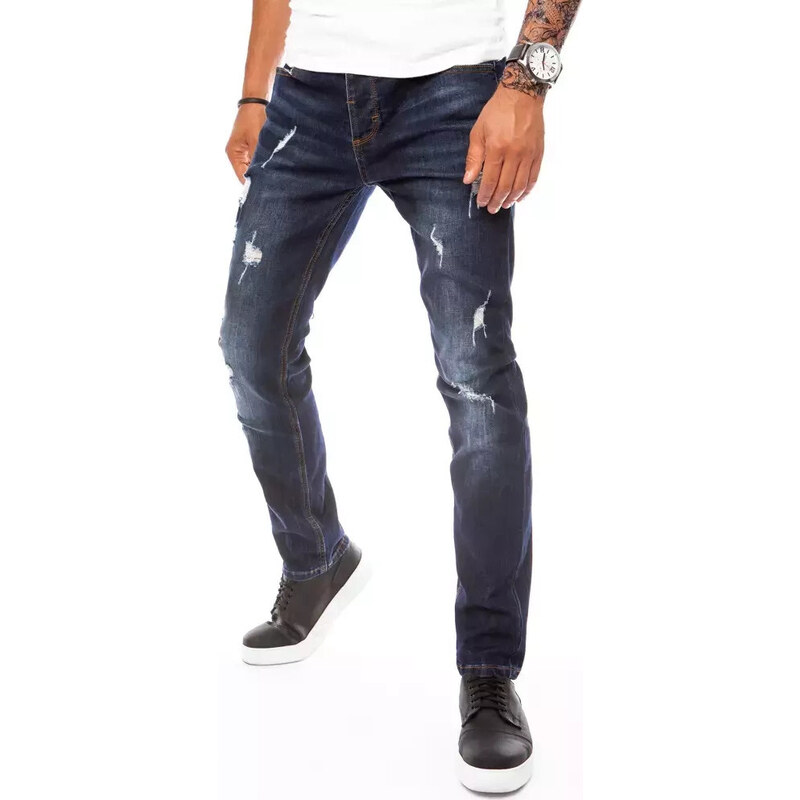 BASIC Tmavomodré módne pánske džínsy UX3810 35089461