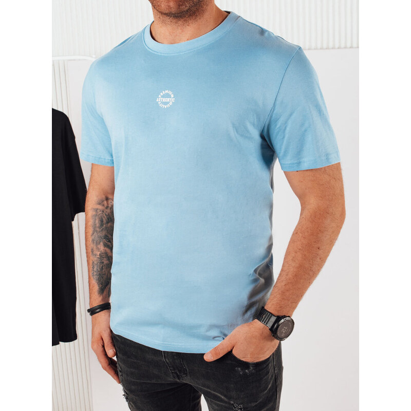 BASIC Svetlomodré pánske tričko s malou potlačou RX5459 52670819