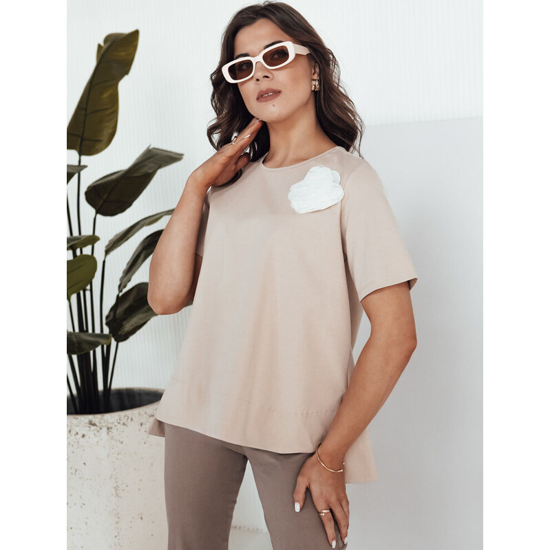 BASIC Béžové tričko s kvetinovou aplikáciou BINDA RY2484 52670865