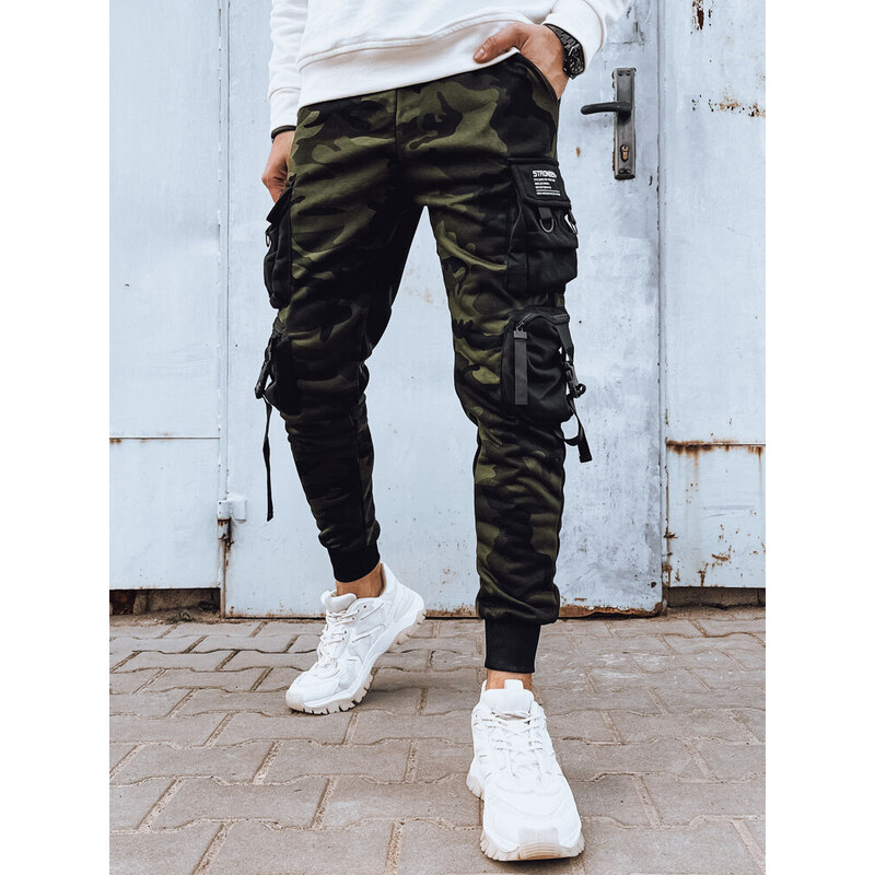 BASIC Zeleno-čierne maskáčové cargo tepláky UX4207 52670792