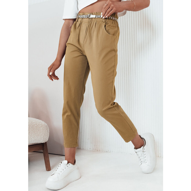 BASIC Hnedé rovné nohavice s pásikom ERLON UY2029 52671717