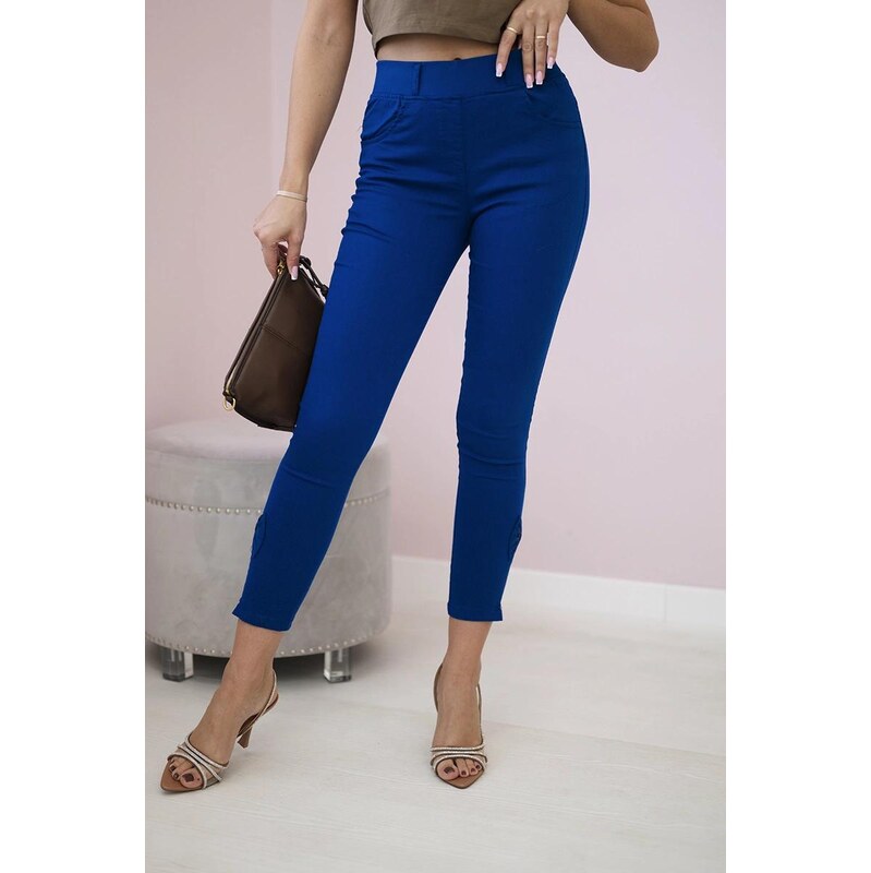 MladaModa Džínsové nohavice s mašľou dole model 3635 farba kráľovská 63034354