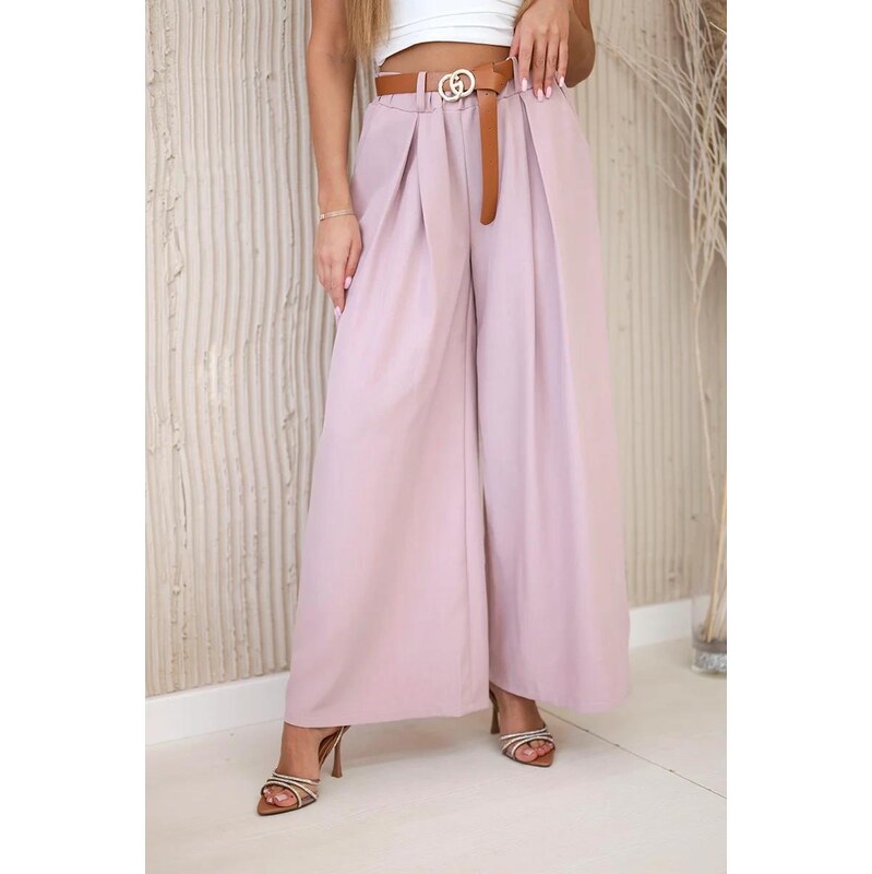 MladaModa Široké viskózové nohavice model 52159 pudrovo ružové 63044474