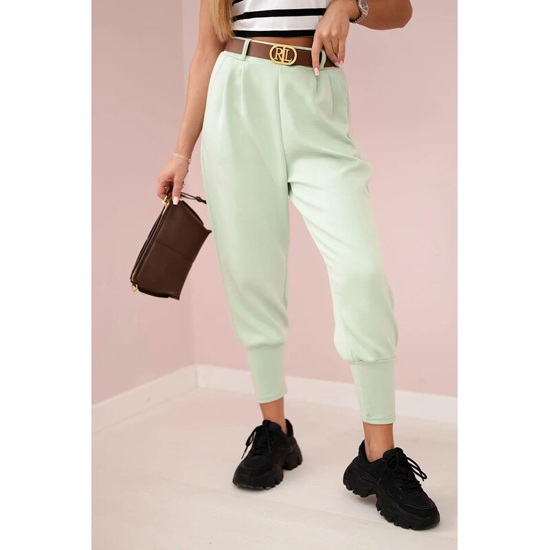 MladaModa Viskózové nohavice s opaskom a vreckami model 7297 tmavé 63034404