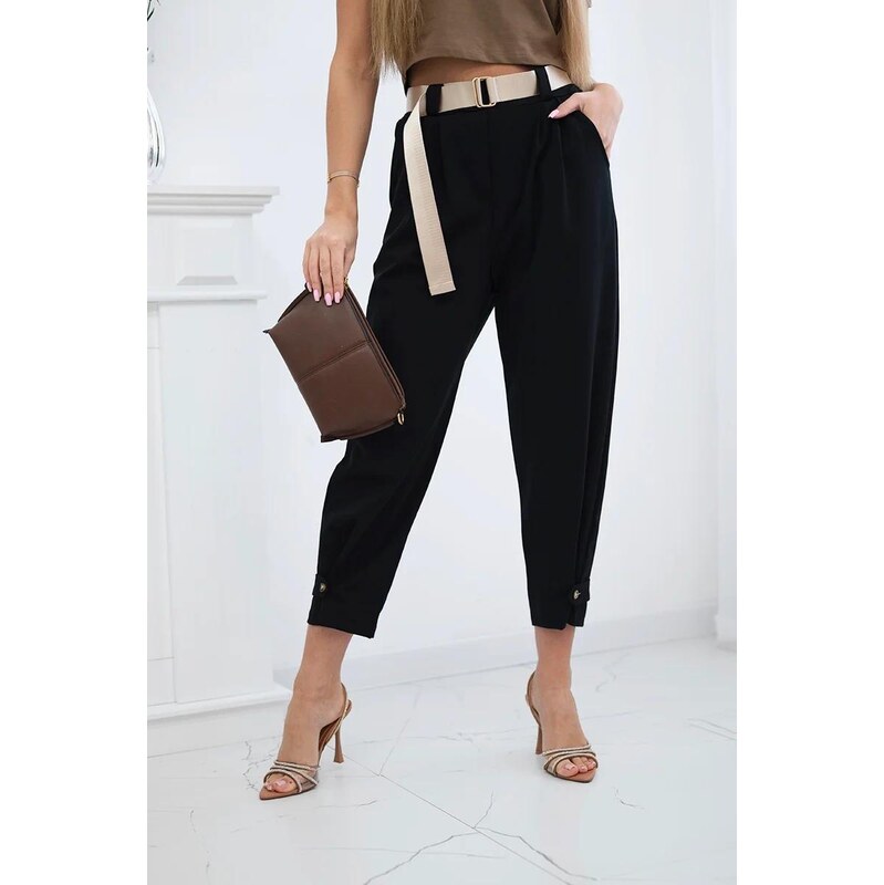 MladaModa Trojštvrťové nohavice so zapínaním dole model 7048-1 čierne 63034432